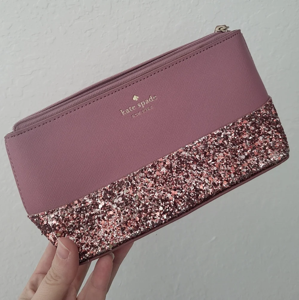 KATE SPADE Little Shiloh All That Glitters Cosmetic Make-up Bag Pink Clutch
